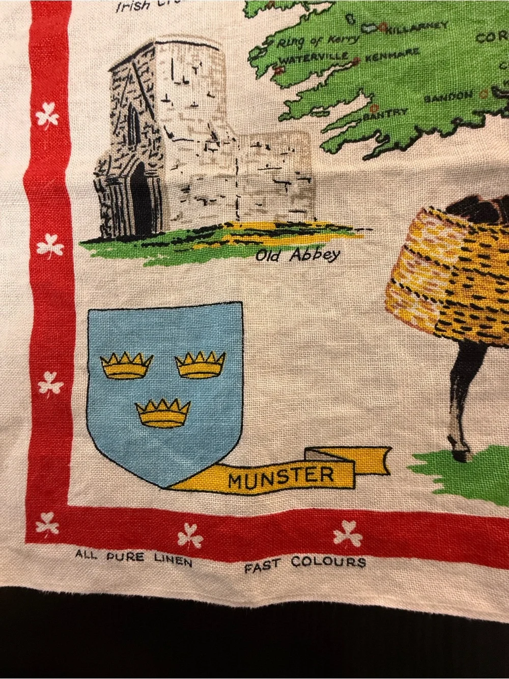 Vintage Nelson Ireland Map Tea Towel Pure Linen Made in Ireland Irish 29x20